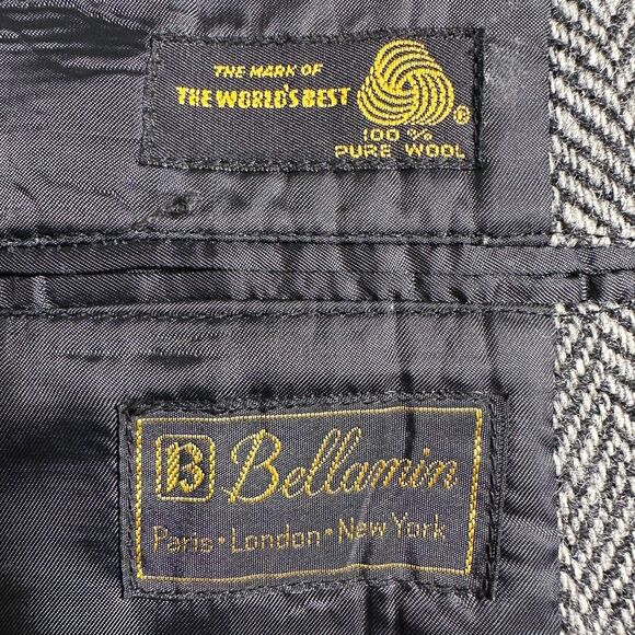 Vintage TWEED WOOL Mens Blazer Sport Coat Two Button Jacket 44L Gray Herringbone - Picture 15 of 15